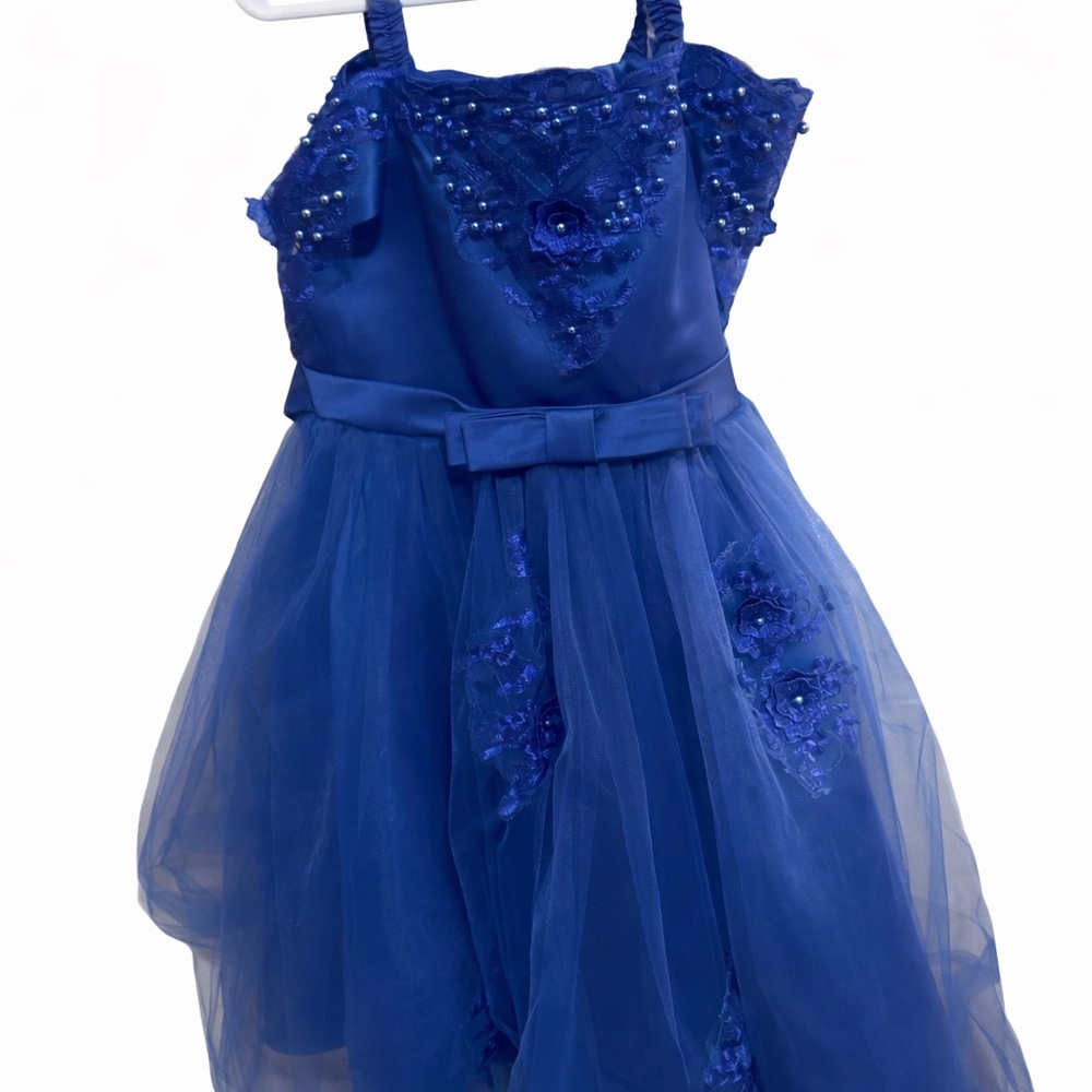 Elegant Blue Dress with Floral Embellishments